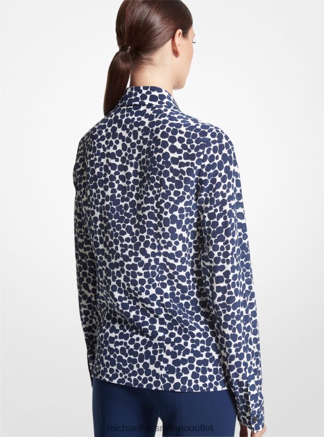 Michael Kors camicia in crêpe de chine di seta biologica della collezione Hansen Cheetah donne blu scuro/bianco op P06L0L3554 vestiario