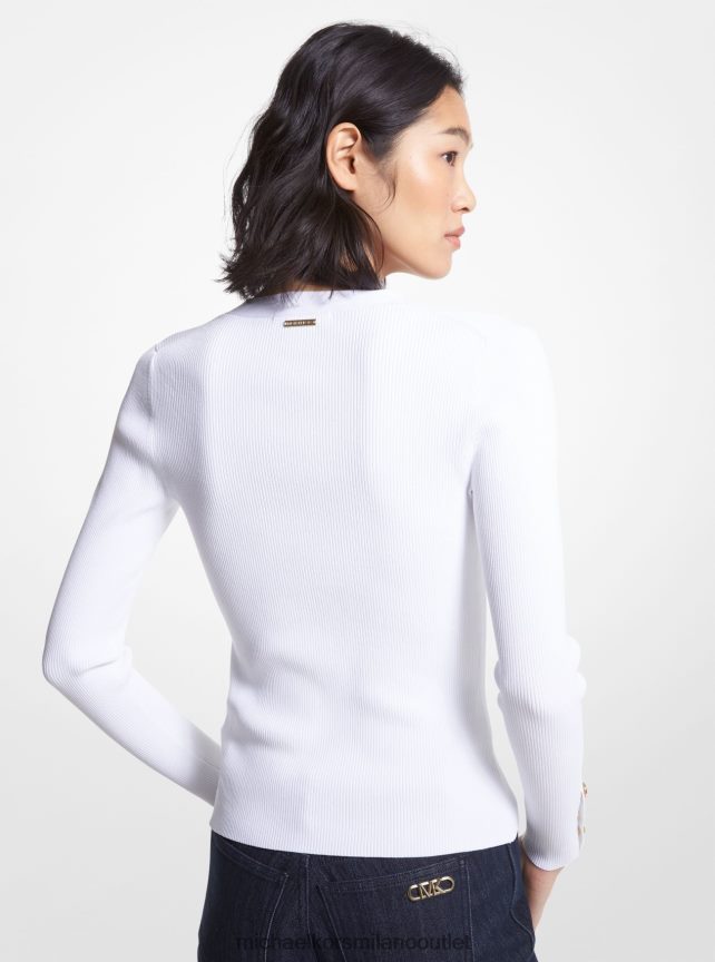 Michael Kors Cardigan in maglia stretch a coste donne bianco P06L0L400 vestiario