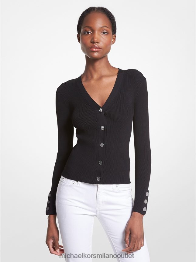 Michael Kors Cardigan in maglia stretch a coste donne nero P06L0L402 vestiario