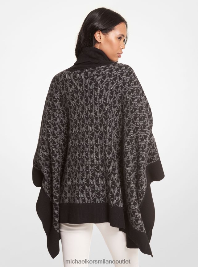 Michael Kors Poncho dolcevita in jacquard con logo donne nero/osso P06L0L441 vestiario