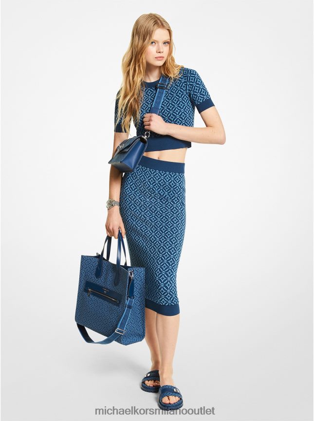 Michael Kors parte superiore in jacquard con logo donne fiume blu P06L0L401 vestiario