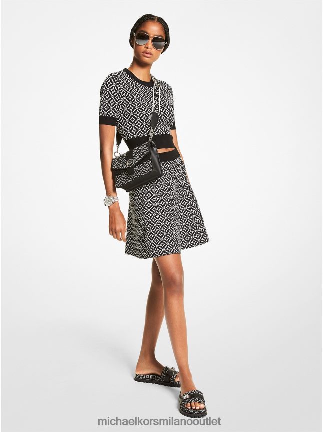 Michael Kors parte superiore in jacquard con logo donne nero/osso P06L0L404 vestiario