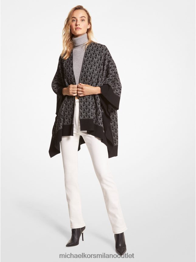 Michael Kors poncho in jacquard con logo donne nero/osso P06L0L435 vestiario