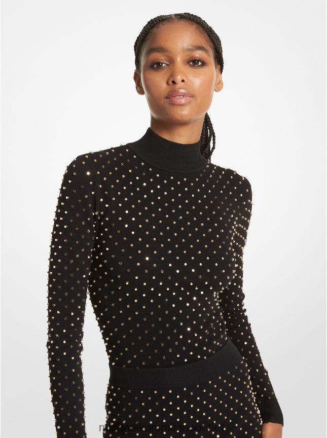 Michael Kors top a collo alto in viscosa stretch con borchie astor donne oro nero P06L0L443 vestiario