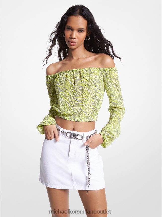 Michael Kors top con spalle scoperte in georgette con stampa zebrata donne brt limetta P06L0L422 vestiario