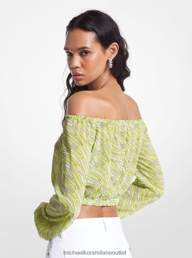 Michael Kors top con spalle scoperte in georgette con stampa zebrata donne brt limetta P06L0L422 vestiario