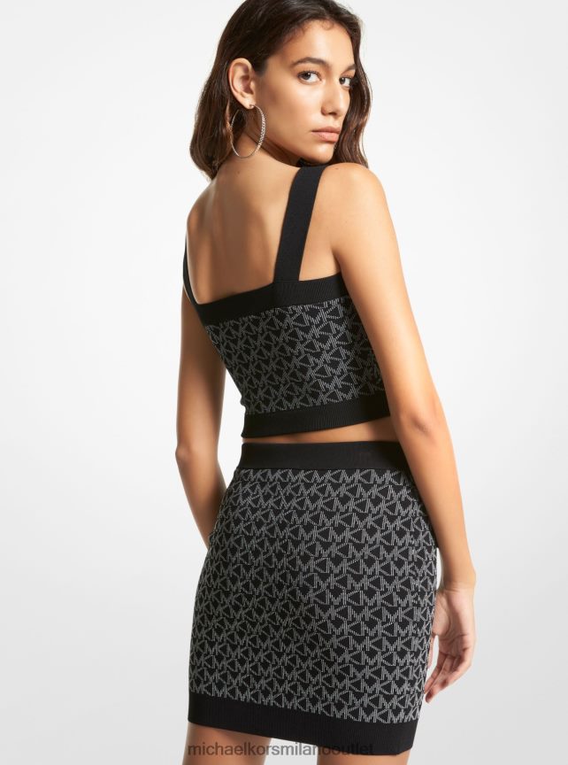 Michael Kors Canotta corta in jacquard con logo donne nero bianco P06L0L481 vestiario