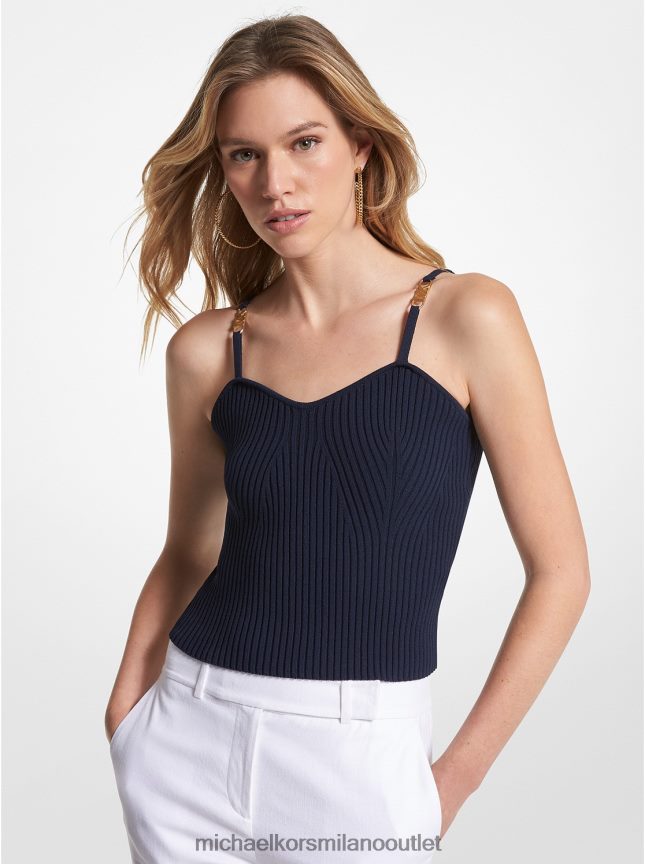 Michael Kors Canotta cropped in viscosa stretch a costine donne blu notte P06L0L398 vestiario