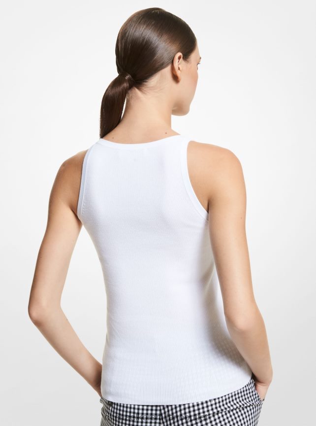 Michael Kors Canotta di collezione in viscosa stretch a coste donne bianco ottico P06L0L3675 vestiario