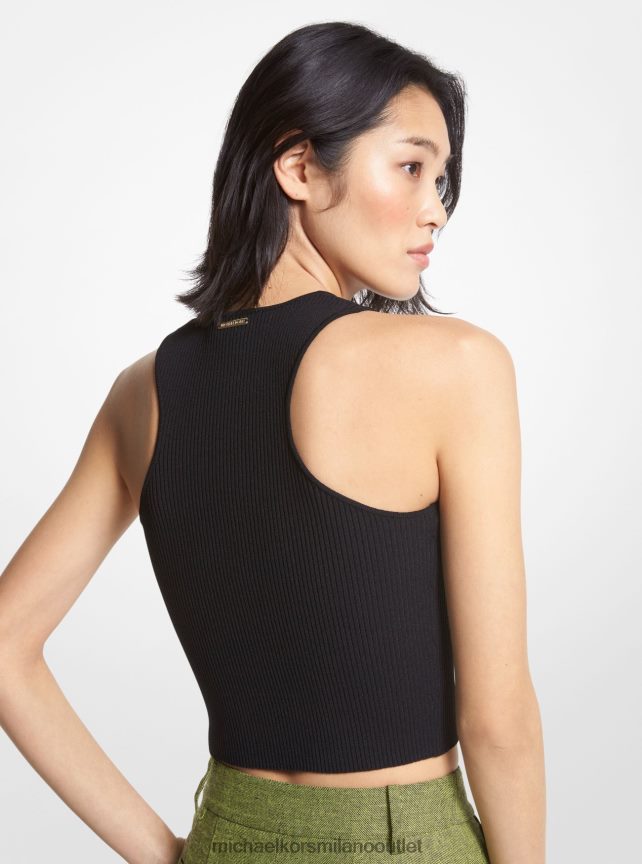 Michael Kors canotta cropped in misto viscosa riciclata a coste donne nero P06L0L389 vestiario