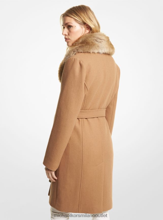 Michael Kors Cappotto in misto lana con collo in pelliccia sintetica donne cammello scuro P06L0L247 vestiario