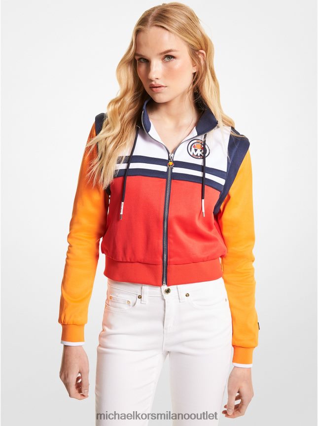 Michael Kors Giacca con zip in misto cotone color block mk x ellesse donne scarlatto di fiamma P06L0L368 vestiario
