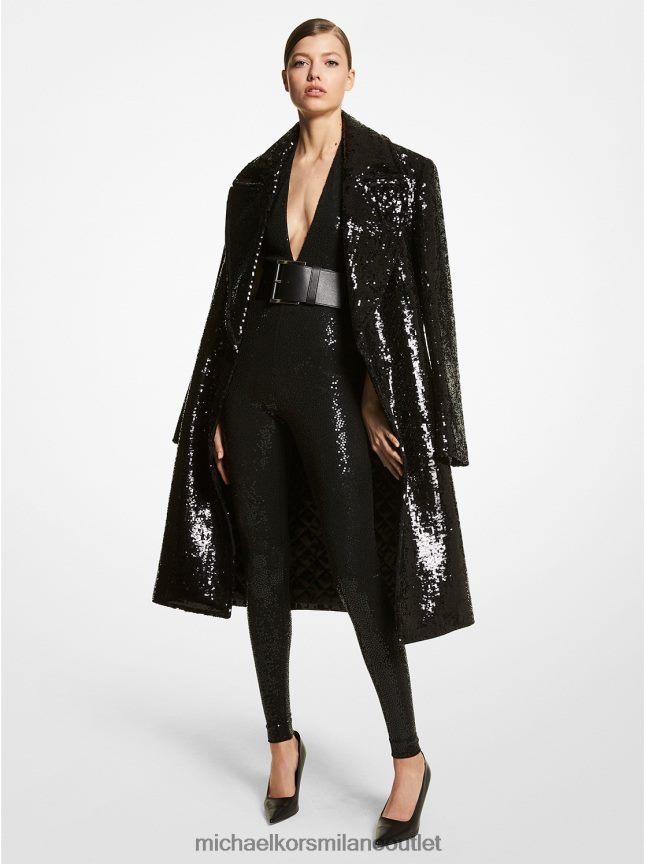 Michael Kors cappotto chesterfield della collezione in lana ricamata con paillettes donne nero P06L0L3587 vestiario