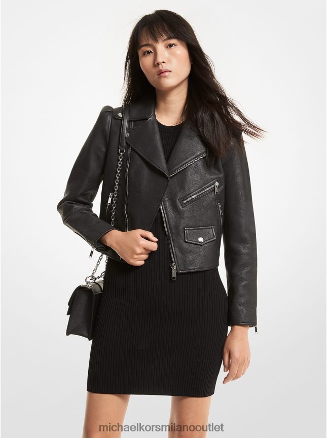 Michael Kors giacca da moto in pelle martellata con maniche a sbuffo donne nero P06L0L261 vestiario