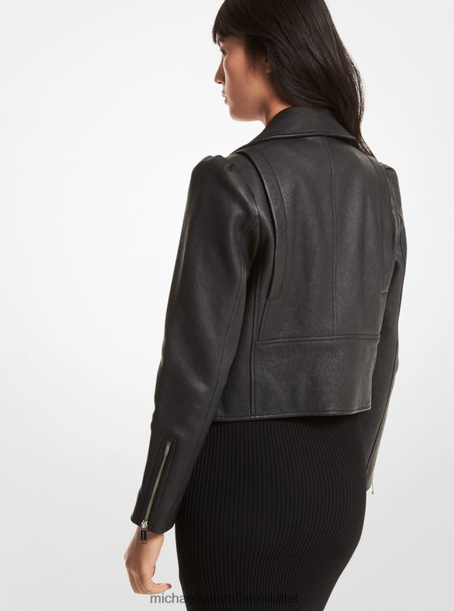 Michael Kors giacca da moto in pelle martellata con maniche a sbuffo donne nero P06L0L261 vestiario