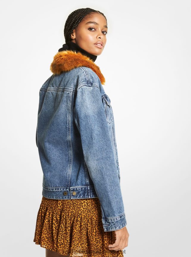 Michael Kors giacca di jeans con finiture in pelliccia sintetica donne lavaggio blu crepuscolo P06L0L279 vestiario