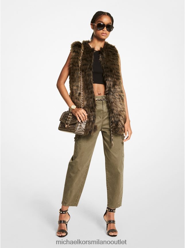 Michael Kors gilet in pelliccia sintetica con stampa tigre donne oliva P06L0L306 vestiario