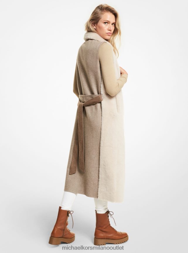 Michael Kors gilet in shearling e tessuto color block donne grigio tortora P06L0L328 vestiario