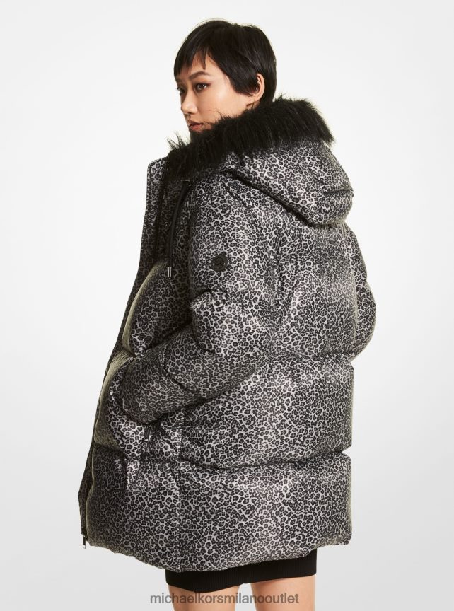 Michael Kors piumino oversize in ciré con stampa leopardata donne grigio malachite P06L0L299 vestiario