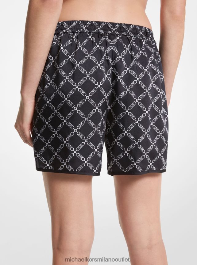 Michael Kors Shorts in raso con stampa logo impero donne nero/osso P06L0L586 vestiario