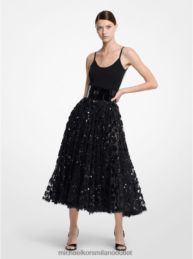 Michael Kors gonna a ruota in tulle paillette ricamato a mano della collezione donne nero P06L0L3738 vestiario