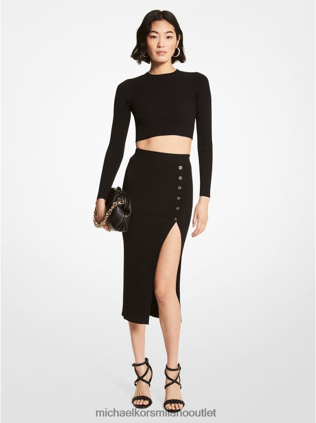 Michael Kors gonna a tubino in misto viscosa a coste con bottoni logo donne nero P06L0L611 vestiario