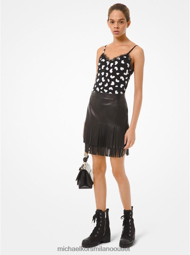 Michael Kors gonna in pelle con frange donne nero P06L0L626 vestiario