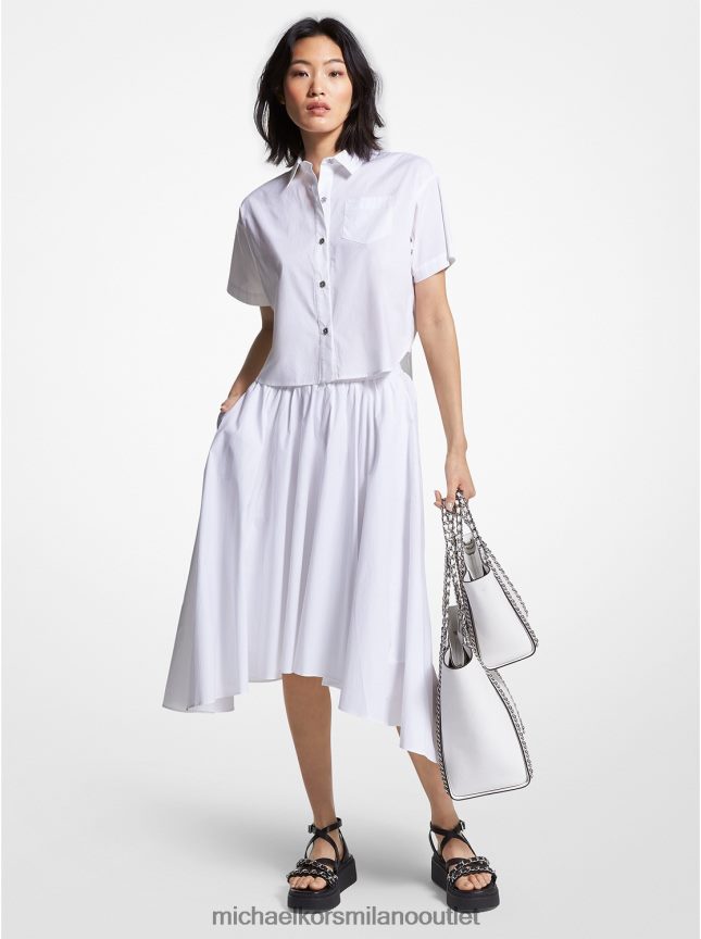 Michael Kors gonna midi a fazzoletto in popeline di cotone organico stretch donne bianco P06L0L580 vestiario