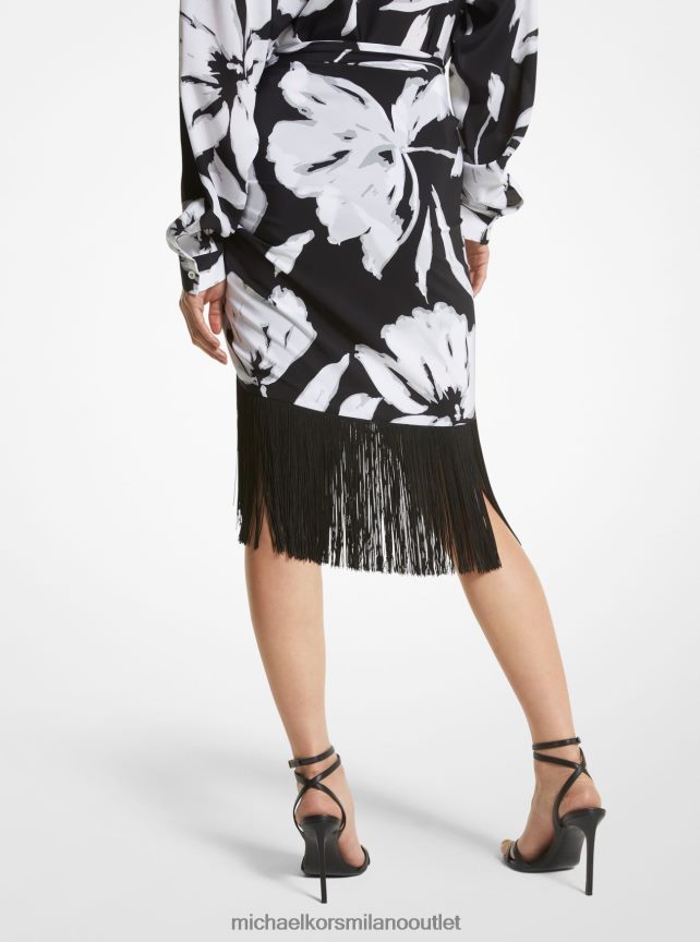 Michael Kors gonna pareo con frange in crêpe de chine di seta floreale con pennellate della collezione donne bianco nero P06L0L3415 vestiario