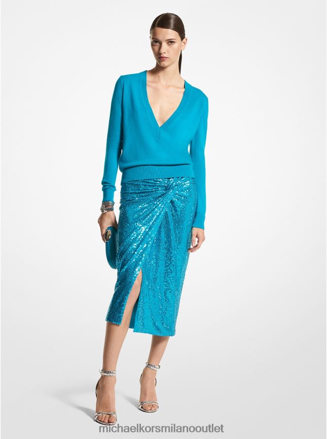 Michael Kors gonna pareo in jersey stretch con paillettes ricamate a mano della collezione donne turchese P06L0L3539 vestiario