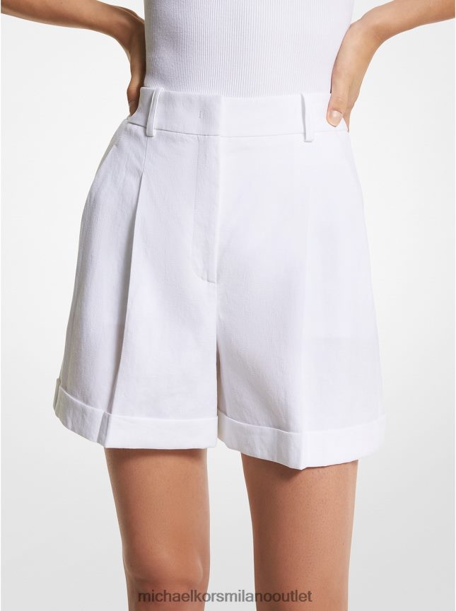 Michael Kors pantaloncini con risvolto plissettato in lino della collezione donne bianco ottico P06L0L3448 vestiario