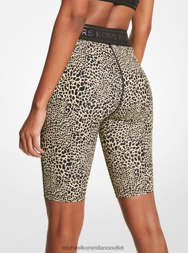 Michael Kors pantaloncini da ciclista in nylon stretch con stampa grafica animalier donne cachi P06L0L599 vestiario