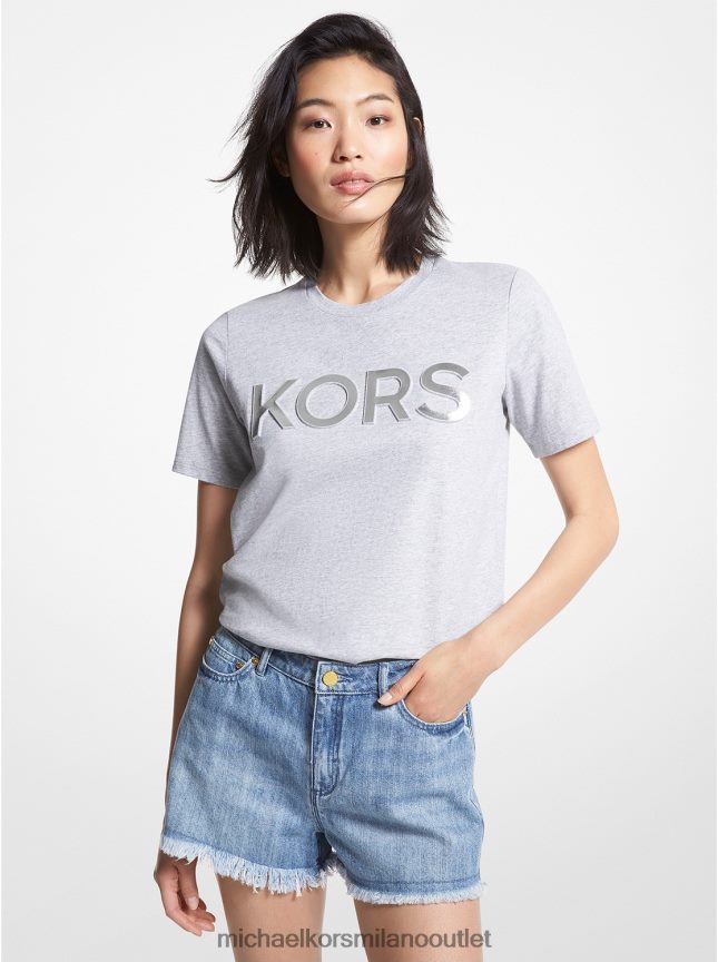 Michael Kors T-shirt in cotone organico con logo donne grigio perla P06L0L395 vestiario