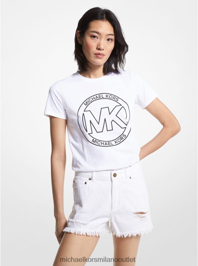 Michael Kors T-shirt in cotone organico con stampa logo charm donne bianco P06L0L387 vestiario