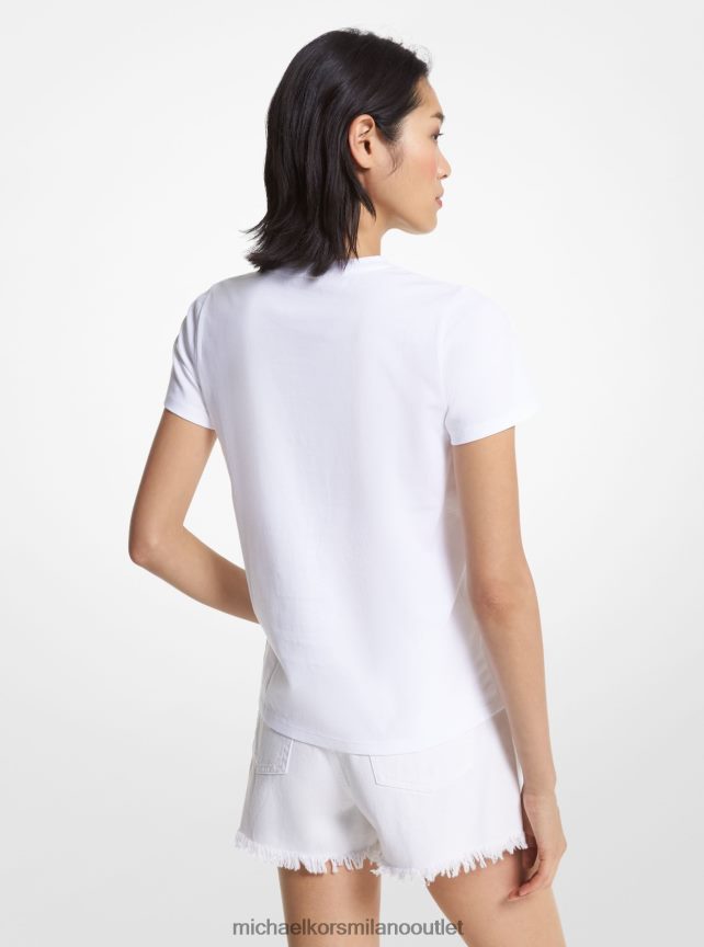 Michael Kors T-shirt in cotone organico con stampa logo charm donne bianco P06L0L387 vestiario