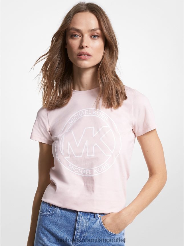 Michael Kors T-shirt in cotone organico con stampa logo charm donne fard in polvere P06L0L384 vestiario