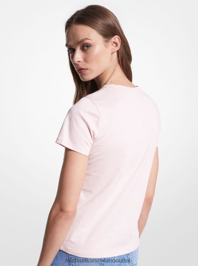 Michael Kors T-shirt in cotone organico con stampa logo charm donne fard in polvere P06L0L384 vestiario