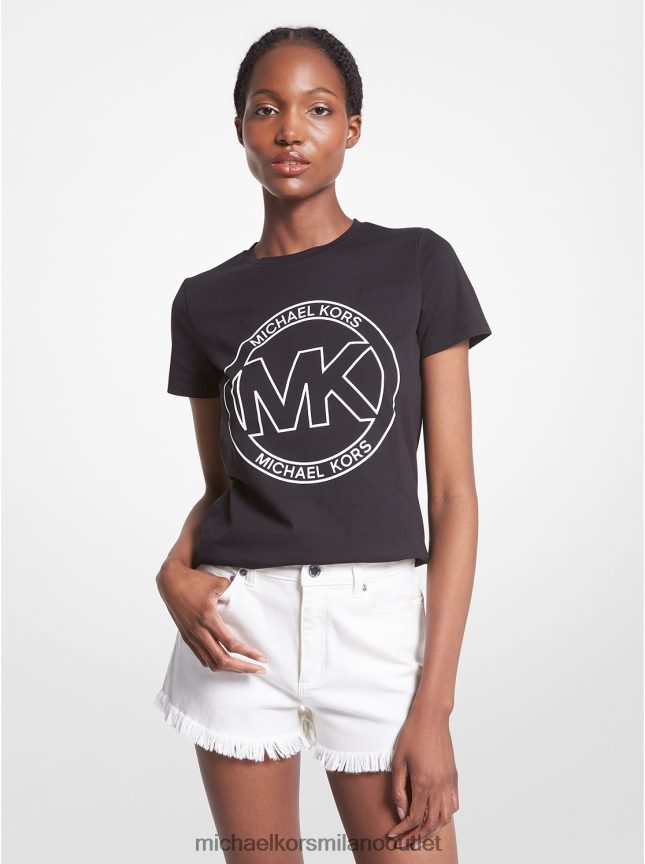 Michael Kors T-shirt in cotone organico con stampa logo charm donne nero P06L0L390 vestiario