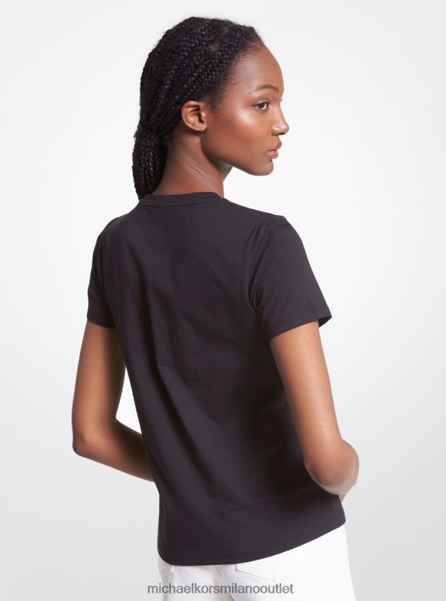 Michael Kors T-shirt in cotone organico con stampa logo charm donne nero P06L0L390 vestiario