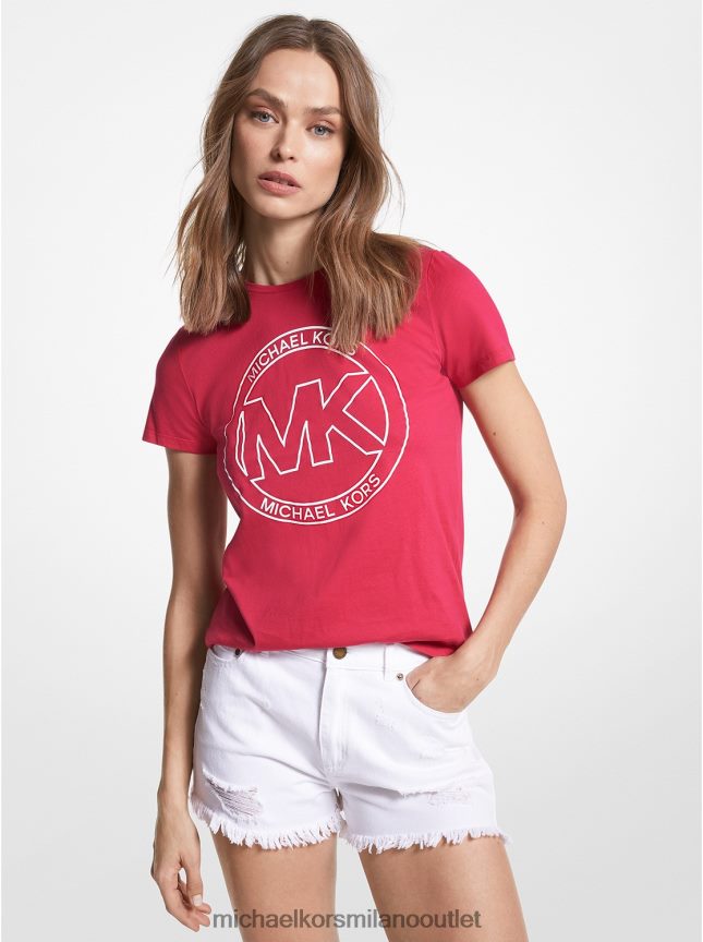 Michael Kors T-shirt in cotone organico con stampa logo charm donne rosa carminio P06L0L380 vestiario