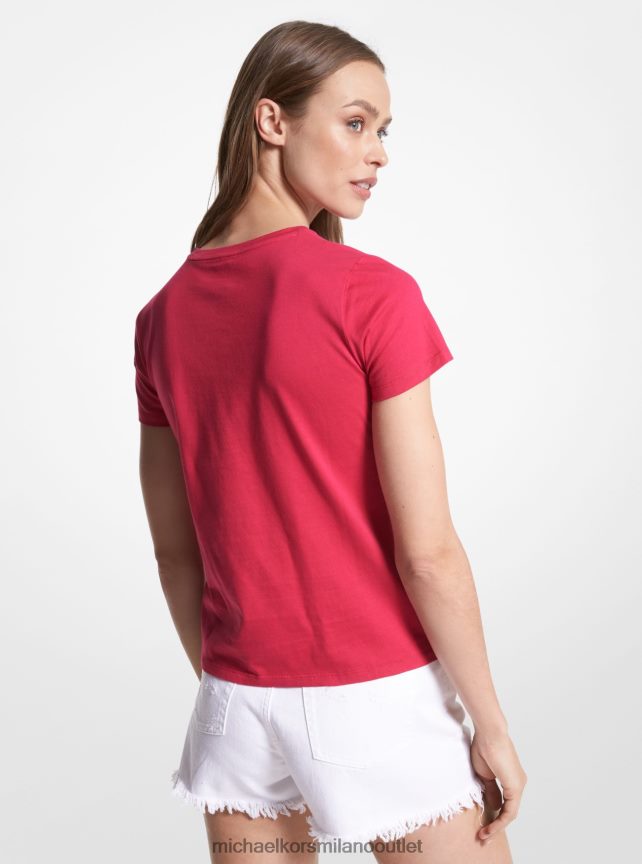 Michael Kors T-shirt in cotone organico con stampa logo charm donne rosa carminio P06L0L380 vestiario