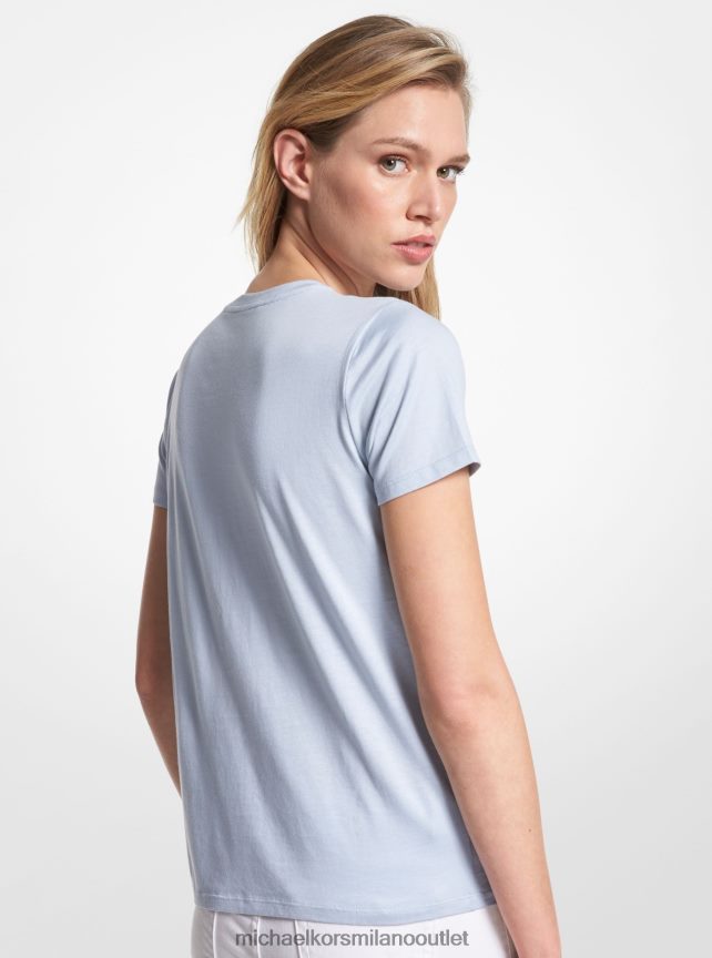 Michael Kors T-shirt in cotone organico con stampa logo metallico aviatore donne È Chambray P06L0L409 vestiario