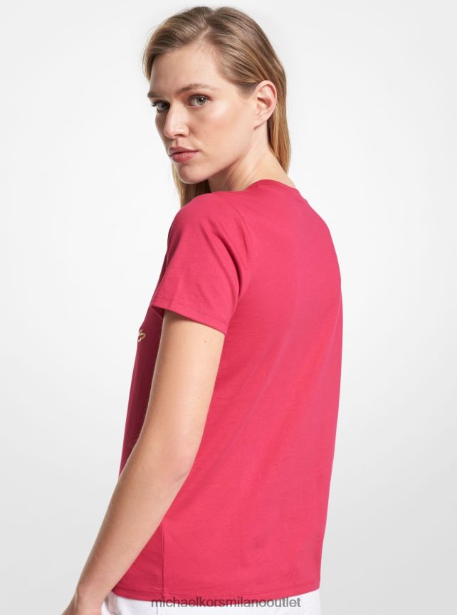 Michael Kors T-shirt in cotone organico con stampa logo metallico aviatore donne rosa carminio P06L0L407 vestiario