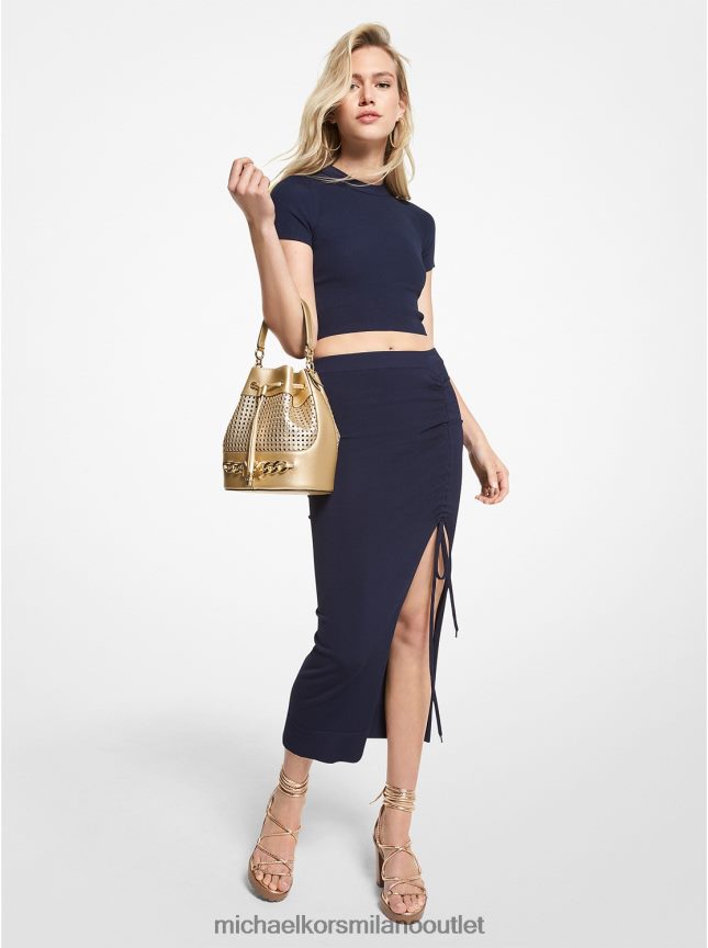 Michael Kors t-shirt cropped in viscosa stretch a costine donne blu notte P06L0L483 vestiario