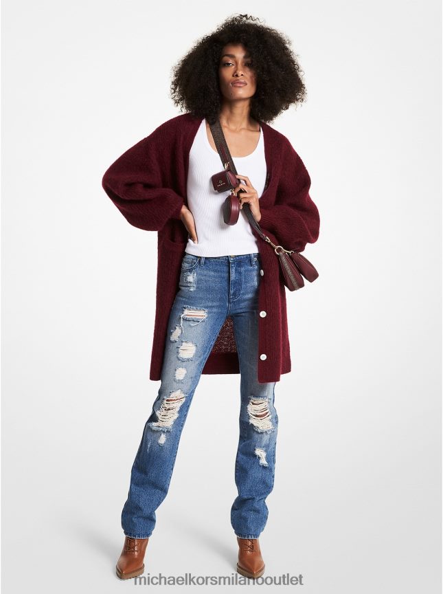Michael Kors Cardigan con scollo a V in maglia testurizzata donne rubino scuro P06L0L525 vestiario