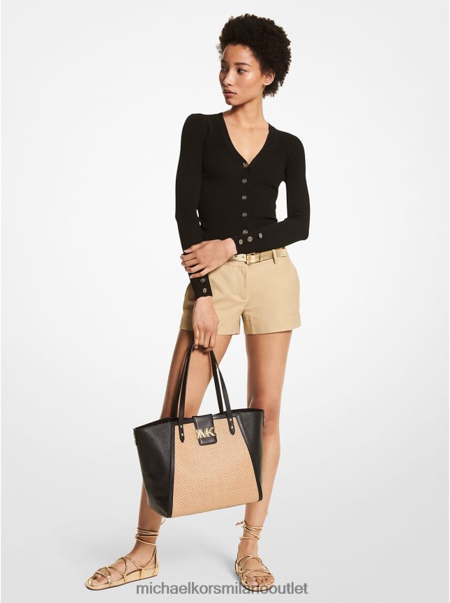 Michael Kors Cardigan in misto viscosa a coste con bottoni logati donne nero P06L0L523 vestiario