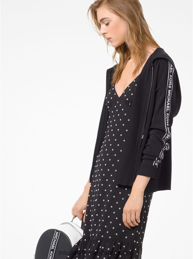 Michael Kors Felpa con cappuccio e zip in viscosa stretch con nastro logato donne nero bianco P06L0L528 vestiario
