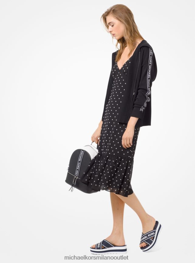 Michael Kors Felpa con cappuccio e zip in viscosa stretch con nastro logato donne nero bianco P06L0L528 vestiario