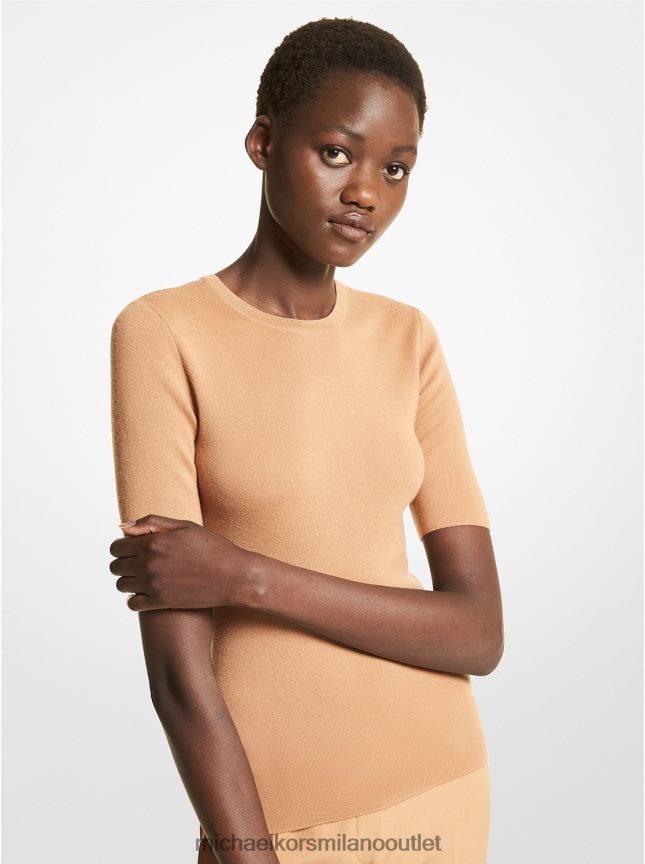 Michael Kors Maglia della collezione in cashmere con maniche a tre quarti donne cammello P06L0L3604 vestiario
