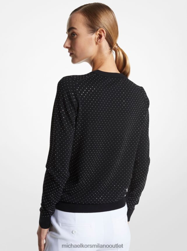 Michael Kors Maglia della collezione in lana merino con borchie e scollo a V donne argento nero P06L0L3560 vestiario